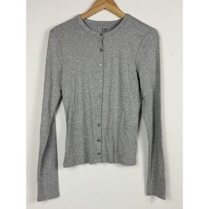 Gap Modern Crewneck Cardigan Women's Heather Gray Small Tall Classic Minimalist